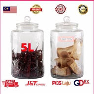 Balang Kaca Saiz Besar 5L Viral, Airtight Glass Jar Flower Pattern,Bekas, Beras, Gula,,Jeruk, , Remp