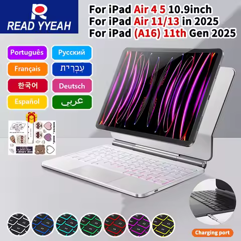 NEW Multi Magic Bluetooth Keyboard For iPad 2018-2025 Air Mini Pro Magnet iPad Case Spanish Hebrew K