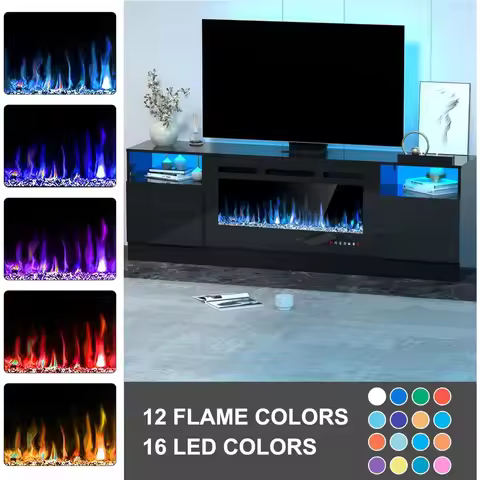 Fireplace TV Stand for 80 Inch TV, TV Stand with 36" Fireplace, LED Light Entertainment Center with