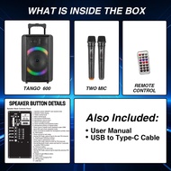 Vinnfier Tango 606 WMB 12" Bass Bluetooth Karaoke Speaker LED Party Lights AUX USB Micro SD Card Sup