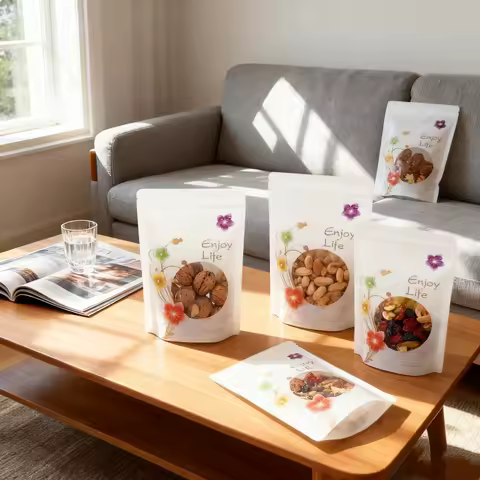 100PCS White Enjoy Life Stand up Plastic Zipper Bag Coffee Dried Fruits Snack Spice Sugar Tea Matcha