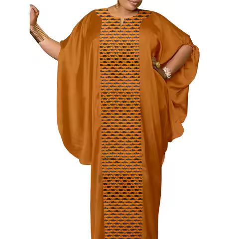 African Women's Plus Size Dresses Ankara Calico Round Neck Half Sleeve Patchwork Gown Dress A2325001