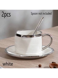 2入組歐式豪華多色陶瓷咖啡杯和茶碟套裝，創意牛奶杯、茶杯、咖啡杯