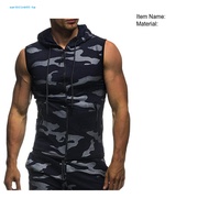 Summer Men Gym Fitness Camouflage Mesh Hoodies Zip Up Sleeveless Hooded Tank Top
