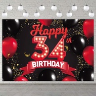 Happy 34th Birthday Red and Black Banner Backdrop Decorations Balloons Theme Decor for Girls Women P