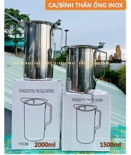 Ca/ Bình thân ống inox 2 lít 1.5 lít_có miệng rót có nắp | ca đánh sữa cafe đựng nước