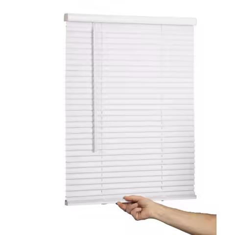Cordless Mini Blind, 1 Vinyl Slats, 47 Wide x 60 Long White, Window Blinds for Home and Office, Inte