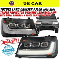 Toyota FJ100 LC100 1998-2002 Triple Projector Dynamic Led Head Lamp Headlamp Headlight Light Running