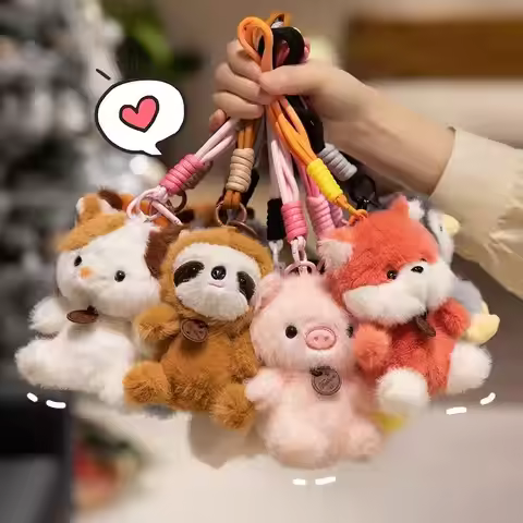 12cm Cute Sitting Animals Red Panda Cat Sloth Soft Plush Pendant Dolls Stuffed Capybara Pig Plushie 
