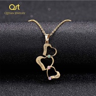 Qitian Personalized 3 Love Heart Hollow Design Pendant Necklace with Birthstone Engrave Name Necklace Gift for Women Jewelry