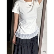 ((Ready Stock) Hem Stitching Lace Comfortable Cotton T-shirt (2 Colors) tz430 153life