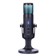 USB Condenser Microphone Tabletop Desktop RGB Microphone with Stand Computer PC Plug &amp; Play Microphone with Colorful Lights Volume Control Headphone Connection for Audio Monitoring for Podcast Recording Live Streaming