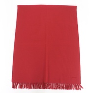 全新 ☆ 愛馬仕 100% 羊絨大披肩/圍巾，飾有品牌標誌刺繡和流蘇，RED，蘇格蘭製造，女士款。