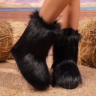 Cute Snow Boots - Warm Raccoon & Fox Fur Mid-Tube Design