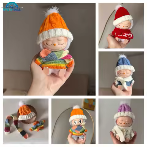 17Cm labubu Clothes Macaron Sitting Party Hairball Set Dolls Accessories Little Cloths for Labubu Cl