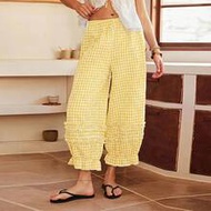 Bohemian Boho Style Patterned Cotton Loose Lantern 9-Point Pants, Women's Pajama Bottoms