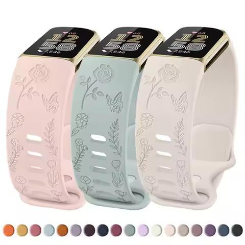 Silicone Flower Watch Band for Fitbit Charge 6 5 Strap Bracelet Watchband for Fitbit Charge 6Charge 