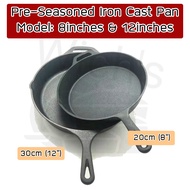 Wichs Pre-seasoned Iron Cast Pan | กระทะเหล็กหล่อขนาด 8 นิ้ว และ 12 นิ้ว (ผิวเรียบ) ใช้ได้กับเตาทุกช