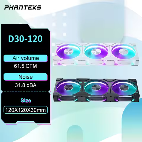 Phanteks D30-120 case 120mm Fan Regula/ Reverse Airflow 4pin PWM, 30mm Thick/ four-sided Magic Color