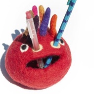 手工羊毛氈筆筒/文房具/筆筒/彩色羊毛氈筆筒-怪獸筆筒紅色名片架