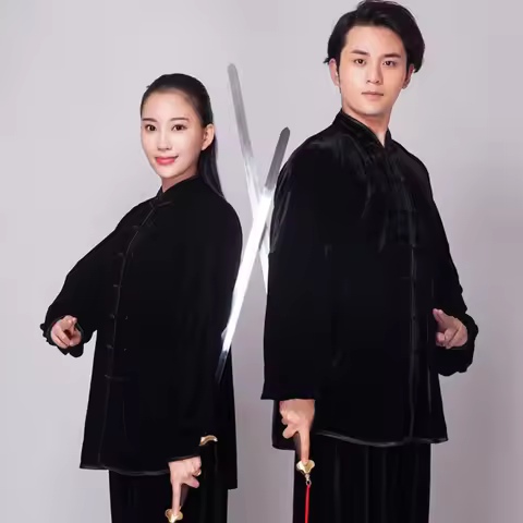 Women And Men Velour Tai Chi Suit Chinese Style Kung Fu Wushu Martial Arts Uniform Performance Jacke