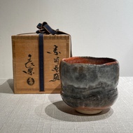 日本京都樂燒名家小川長樂作 赤樂手捏抹茶碗