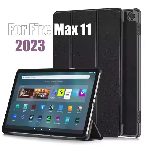 Case for Amazon Fire Max 11 2023 Tri-Folding Stand Smart Stand Leather Tablet Cover For Fire Max 11 