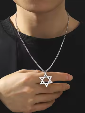 EUEAVAN Star of David Pendant Necklace Women Men Stainless Steel Gold Silver Black Color Classic Six