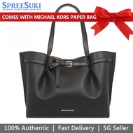 Michael Kors Handbag With Gift Paper Bag Emilia Large Pebbled Leather Tote Bag Shoulder Bag Black # 35H0GU5T9T