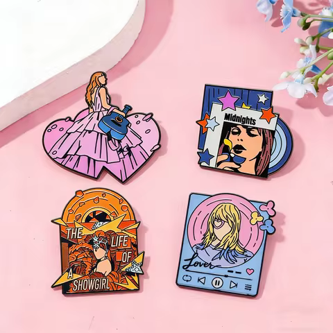4Pcs Creative Pop Singer Brooch Badge Cute Singer Music Album Enamel Pins Gift For Music Fans Fashio