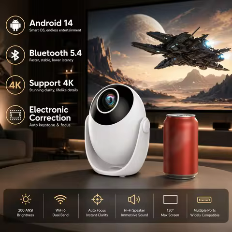 Salange Q3Pro Smart Projector,1080P 4K Supported,WiFi 6 BT 5.4, Auto Keystone, Android 14, Netflix R