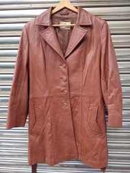 Gilbret棕紅色皮衣外套🚴義大利羊皮 🎊真皮皮衣 皮大衣 🐏二手真皮羊皮外套 小羊皮西裝外套 長版風衣