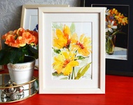 原創水彩畫現代繪畫牡丹藝術 18x24 厘米