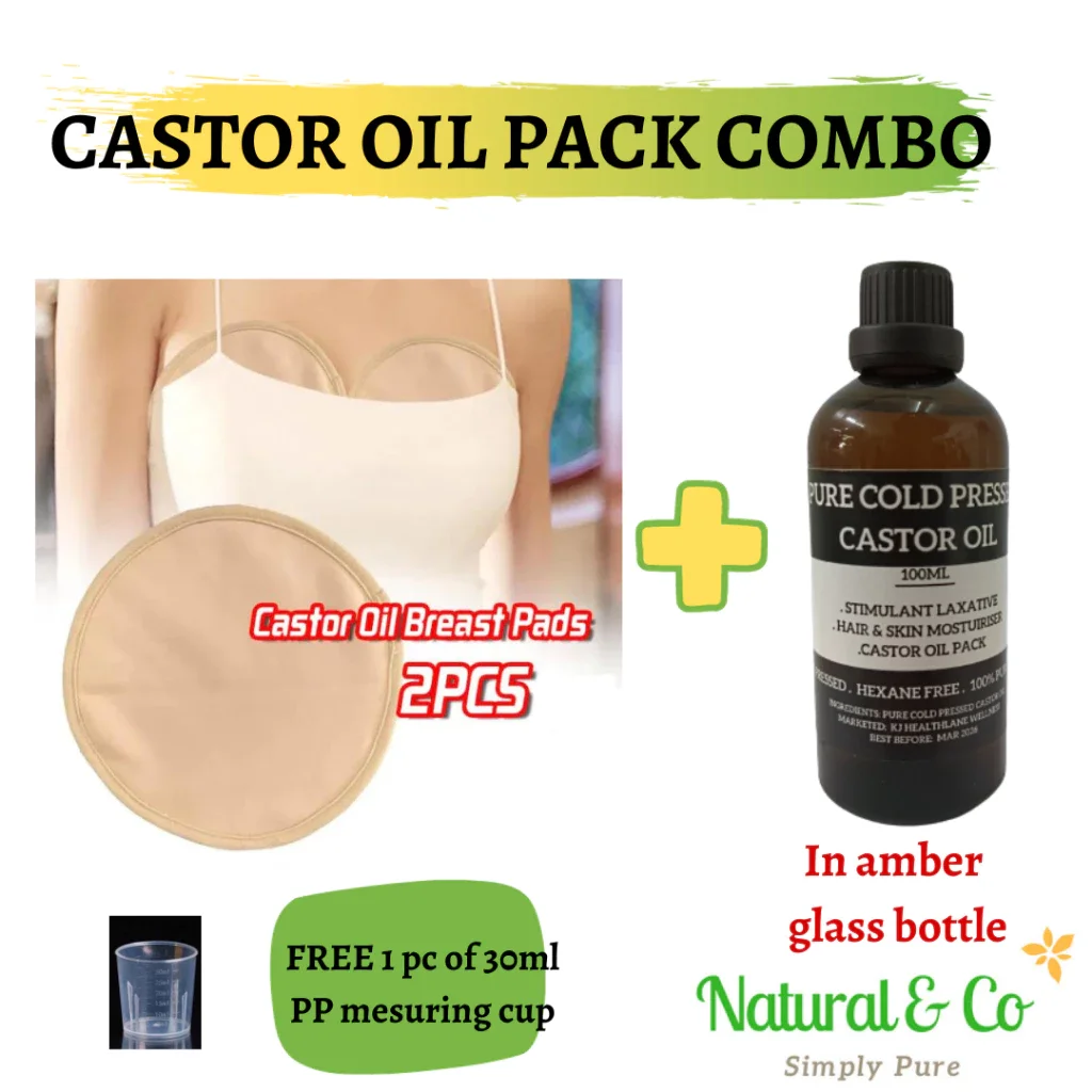 Pure Cold Pressed Castor Oil Pack Combo (100ml  Pure Cold Pressed Castor Oil in Amber Glass Bottle +