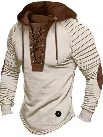 Men's Long Sve Hooded irt Wrinkled Street Sle Svéd irt Ciwalk Cleanfit Pattern Non-fading Thiened Fc