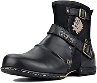 Moto Boots for Men Fashion Zipper-up Leather Chukka Boots Casual Shoes OS-5008-1-ABNH, Black, 9