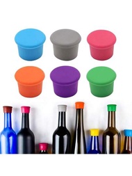 6入組矽膠酒瓶蓋吧檯工具，圓形柔軟矽膠瓶塞，適用於啤酒玻璃瓶封口蓋