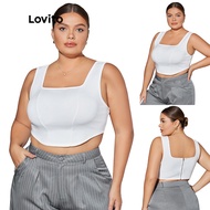 Lovito Plus Size Curve Casual Plain Crop Hanky Hem Square Neck Women Tank Top LPS05013 (White)