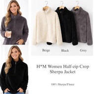 H*M Women Half-zip Crop Sherpa Jacket/Jacket Wanita Breanded/Jacket Wanita Terbaru/Jacket