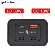 HUAIHAO 12V/24V Car Fast Charger Type C + QC3.0 USB A PortLED Light Phone Charger Auto Adapter for R