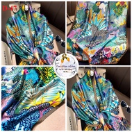 Khăn choàng nữ màu xanh họa tiết dài 90x180 Khăn lụa satin thời trang quàng cổ làm áo hang Quảng Châ