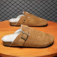 勃肯鞋加絨包頭拖懶人新款毛毛半拖鞋軟木底秋冬季保暖棉拖鞋