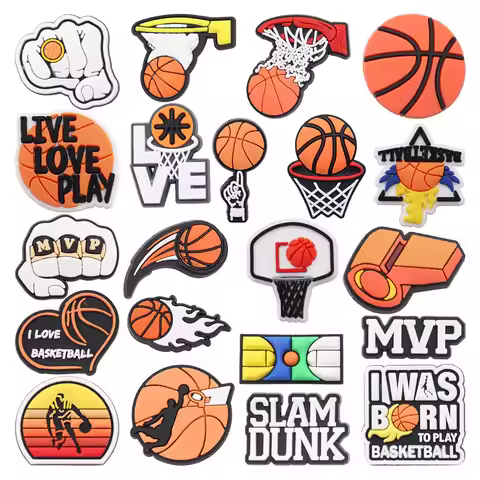 1-21Pcs I Love Basketball Whistle Shoe Button Charms Fit Boys Girls Sports Decorations DIY Man Backp