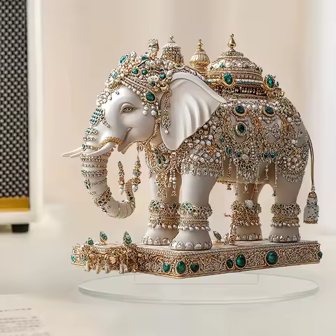 Elegant Elephant & Indian Jewelry 2D Acrylic Tabletop Decor - Home Window Display - Versatile Holida