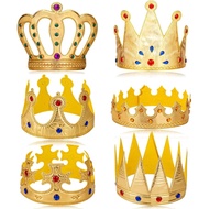 6 Pcs Mahkota Raja untuk Lelaki, Set Mahkota Raja & Tiara Ratu Emas, Mahkota Plastik untuk Pesta, Ak