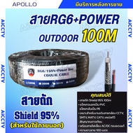 สายสัญญาณ RG6+POWER 100M ยี่ห้อ APOLLO  (ต่อ 1 ม้วน 100เมตร)  สายนำสัญญาณกล้องวงจรปิด RG6+สายไฟ 100M