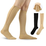 GHRDU ถุงน่องยาวถุงน่อง ถุงเท้าซิปบีบอัด สีของผิว ไนลอนทำจากไนลอน ถุงเท้าปิดความดันเท้ายืดหยุ่น ระบายอากาศได้ระบายอากาศ ถุงเท้ายืดน่อง ถุงเท้าเส้นเลือดขอด เส้นเลือดขอดเส้นเลือดขอด