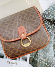 中古包 CELINE 棕花帶塵袋豆腐包小方包斜揹包斜挎包相機包單肩包