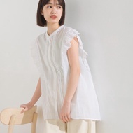 日本 OMNES - 100%印度棉 巴里紗荷葉袖上衣-白色