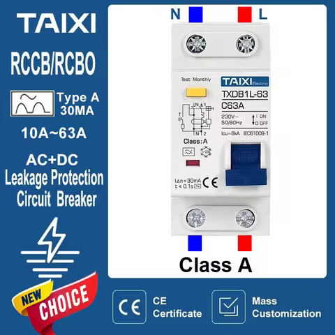 Residual Current Circuit Breaker RCBO Type A 30mA MCB 1P+N 10A 16A 20A 32A 40A 63A Earth Leakage Ove